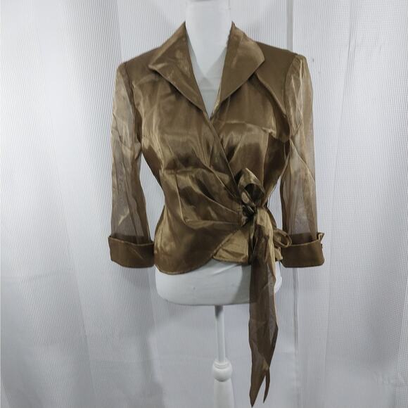 NWT@$60! LORI MAX, NY! LUXE ANTIQUE GOLD ORGANZA, SHEER SLEEVE BLOUSE, TOP! SZ M - Picture 3 of 9